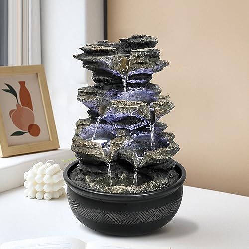 15.7" High Rock Cascading Tabletop Fountain, Zen Meditation Indoor Waterfall Feature with LED Light for Home Office Bedroom Relaxation - color: 15.7"