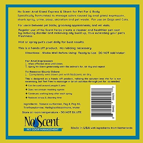 No Scent Anal Gland Express & Skunk Spray Pet Fur Cleaner for Dogs & Cats (8 Fl Oz / 237 mL) - size: 8 Fl Oz (Pack of 1)