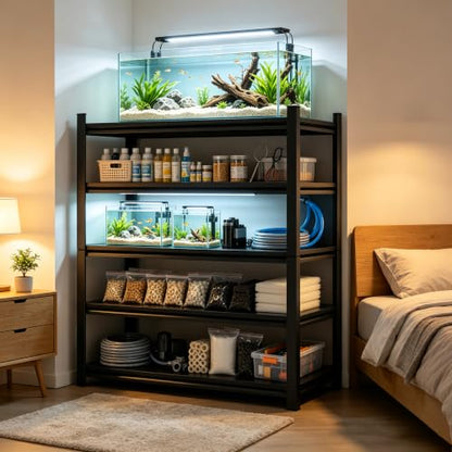 Aquarium Stand Fish Tank Stand 1600LBS Metal Shelving Adjustable Heavy Duty Storage Shelves Display Shelves Utility Shelf for Turtle Tank, Reptile Terrarium, 63" H×45.28" W×15.75" D, Black - size: 63" H×45.28" W×15.75" D