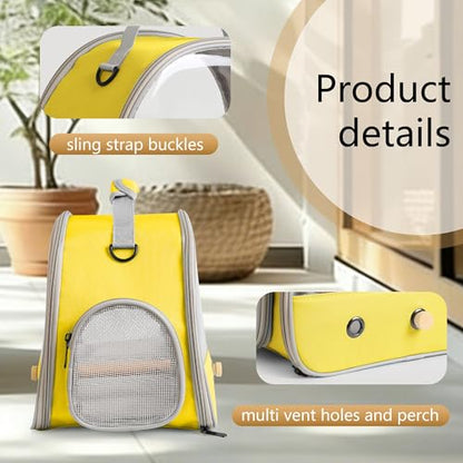 Bird Carrier, Portable Small Bird Parrot Parakeet Carrier with Standing Perch and Soft Mat, Side Access Window Collapsible (Yellow, Clear Windows) - color: Yellow