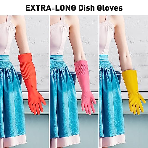 ThxToms Rubber Dishwashing Cleaning Gloves (2-Pair) - Fleece Lined | Reusable Long Dish Gloves for Washing Dishes, Waterproof Kitchen Gloves with Extra-Long Cuff & Anti-Slip Design, Small - size: Small (Pack of 4)