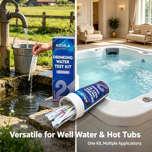 Drinking Water Test Kit 21 in 1, 150CT Water Testing Strips for Home Tap | Well Pool Fish Tank City Water Tester for Hardness, pH, Iron, Copper, Chlorine, Nitrite, Lead, Alkalinity, Flouride, & More