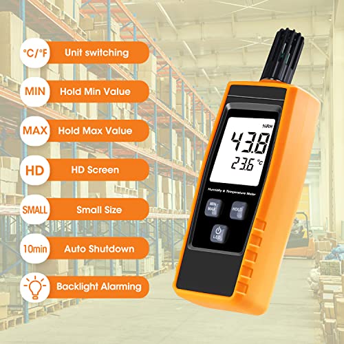 Handheld Humidity Meter, Digital Hygrometer Thermometer 0~100% RH/ -30~60°C (-22~140°F) LCD Display Backlight Moisture Tester Gauge for Outdoor, Home, Industry, Agriculture HVAC - Battery Included
