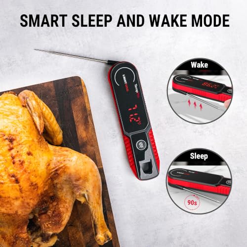 TempPro TempSwift 1 Sec Instant Read Meat Thermometer Digital | Kitchen Food Thermometer with 180° Rotating Display, IP67 Waterproof Cooking Thermometers for Deep Fry Smoker Grill BBQ, Red - color: Red