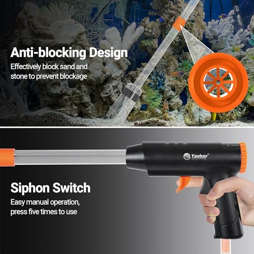 Yaubay 132GPH Manual Aquarium Gravel Cleaner, Fish Tank Siphon Vacuum Cleaner with Adjustable Water Flow for Cleaning Dirt, Water Change & Wash Sand Aquarium Cleaning Tools