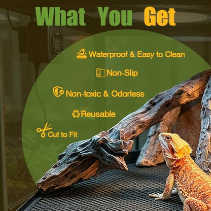 18" x 79" Reptile Mat, Bearded Dragon Tank Accessories, Substrate Liner | Cut-to-Fit Anti-Slip Leopard Gecko Bedding, Waterproof Carpet for 40 Gallon, 20-50 Gallon Lizard Tank, Black
