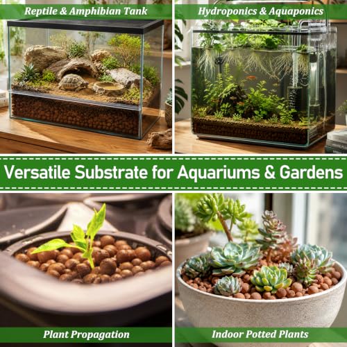 Riare 10LBS Expanded Clay Balls Terrarium Substrate for Reptiles - 100% Organic Lightweight Clay Pebbles Substrate Frogs False Bottom Substrate, Bioactive Terrarium Substrate for Drainage and Moisture - color: 10LB