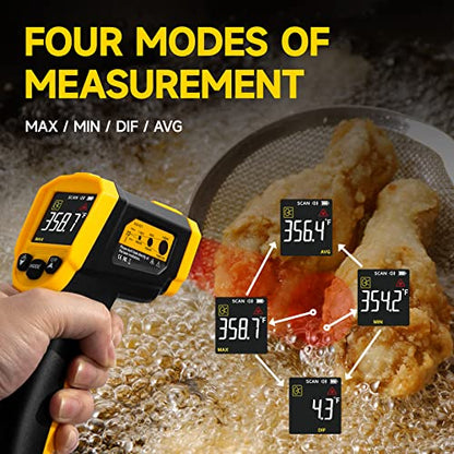 Infrared Thermometer Laser Temperature Gun -58°F ~1832°F(-50°C ~ 1000°C), Heat Gun for Cooking, Laser IR Surface Tool for Pizza Oven, Meat, Engine, with Adjustable Emissivity