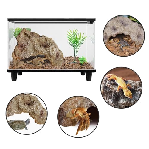 Hamiledyi Reptile Rock Hide Cave Reptile Hide Leopard Gecko Hide Bearded Dragon Hideout Terrarium Habitat Decor Reptile Hideout for Snake Lizard Gecko Turtle Hermit Crab Frog (M) - style: M : 8.46''×5.91''×4.72''
