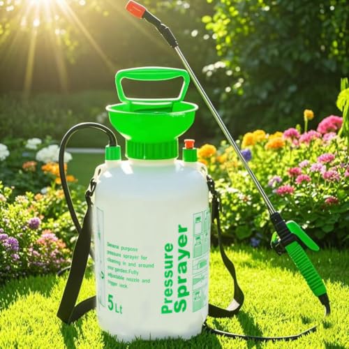 5L Garden Pressure Sprayer, Portable Hand Pump Sprayer for Yard Care | With Adjustable Nozzle & Shoulder Strap, Multi Use Plant Watering Weed Killer Cleaning Sprayer for Garden Household Outdoor - color: 5L-Green