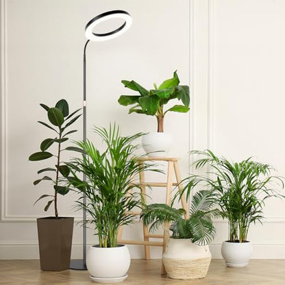LBW 10.2in Grow Lights for Indoor Plants Full Spectrum with Stand, Floor Plant Growing Lamp for Large Plants, Auto ON/Off Timer 4/8/12H, 4 Dimmable Levels, 68in Adjustable Height - size: 1 Head 10.2" Jumbo Black