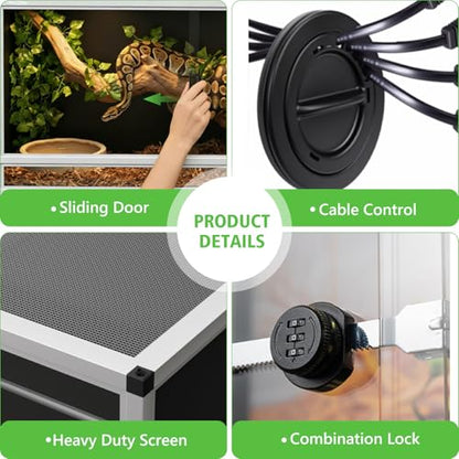 120 Gallon PVC Reptile Enclosure 48"x24"x24" – Reptile Tank with Removable Solid Top Cover, Front Sliding Glass Doors, Easy Clean, for Bearded Dragon, Snake - color: White Frame / Black PVC-120 Gallon