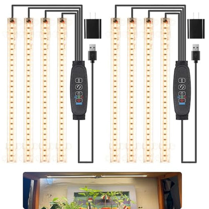 8.6'' LED Grow Light Strips, Full Spectrum 3500K Grow Lights for Indoor Plants, 4 Head with 3/9/12H Timer, 10 Dimmable Levels, Suitable for Seedling, Succulent, Plant Shelf and Greenhouse, 2-Pack - color: 4 Head 2 Pack