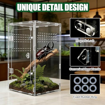 Acrylic Jumping Spider Enclosure, Transparent Reptile Terrarium Enclosure, Small Reptiles Habitat Tank Breeding Box for Tarantula Insect Snake Lizard (13.78 Large) - color: 7.87×7.87×13.78