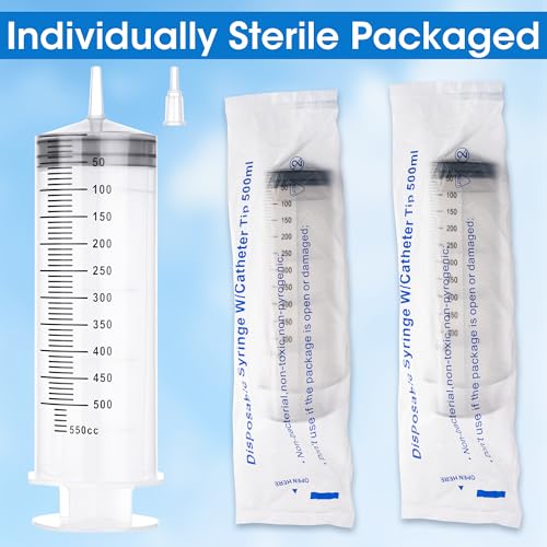 500mL Large Syringe with Tip Adapter, Large Plastic Syringe for Liquid, Individual Sterile Sealed for Scientific Dispensing, Paint, Watering - style: 500 ml