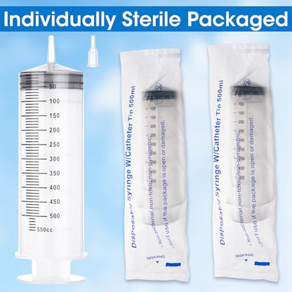 500mL Large Syringe with Tip Adapter, Large Plastic Syringe for Liquid, Individual Sterile Sealed for Scientific Dispensing, Paint, Watering - style: 500 ml