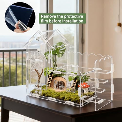 Magnetic Acrylic Terrarium for Jumping Spiders & Small Pets – Easy-Access Front Opening, Feeding Hole, Ideal for Reptiles, Tarantulas, Hermit Crabs & More
