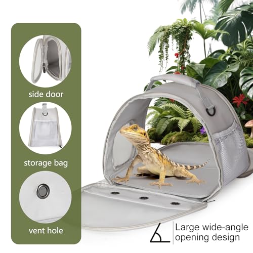 Ventilation Lizard Carrier for Bearded Dragon,Guinea Pig Carrier,Guinea Pig Carrier for 2,Reptile Travel Carrier for Lizards Sugar Glider Hedgehog Rat Parrot Birds,Airline Approved - color: Grey
