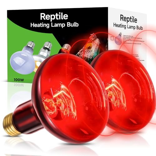 2-Pack 100W Infrared Heat Lamp - Reptile Heat Emitter, Red Heat Bulb for Chicked, Snake & Leopard Gecko, E26 Base