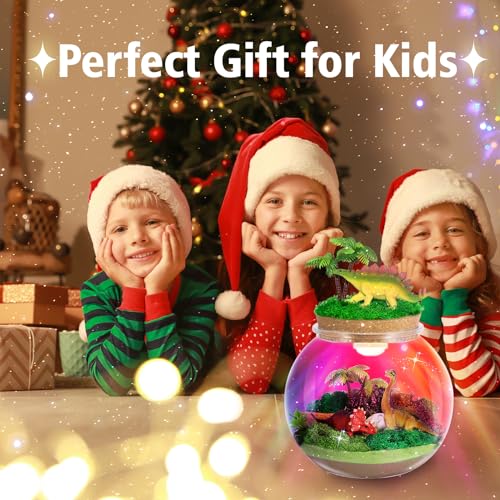 Dinosaur Light-Up Terrarium Kit for Kids- Birthday Gifts for Boys Ages 4 5 6 7 8-12 Year Old- Dinosaur Toys for Boys with Multicolor LED Light & Remote - style: Dinosaur