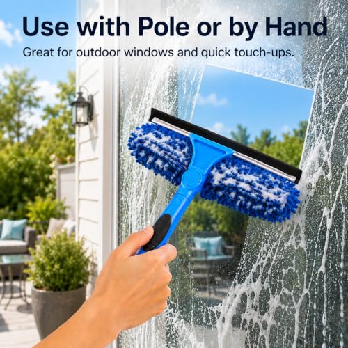 2-in-1 Window Cleaning Kit with Bucket, Extension Pole & Squeegee | 86-in pole, 3-gal bucket, reusable pads & rotating head for high windows, outdoor glass, mirrors, cars & solar panels