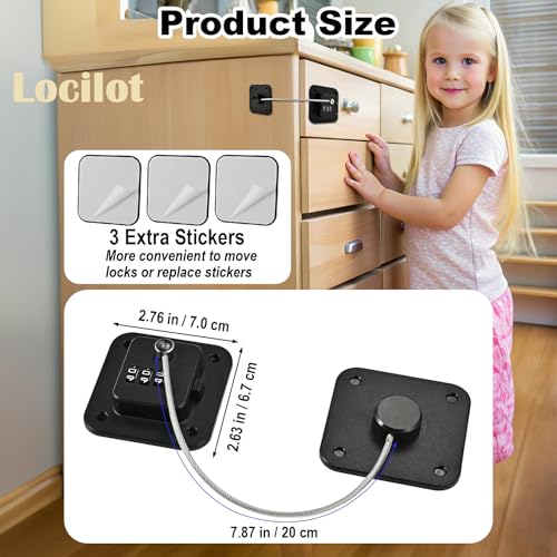 3 Pack Fridge Lock for Kids, Traceless Refrigerator Lock for Adults | Child Proof Cabinet Locks Baby Proofing, Drawer Freezer Locks for Fridge Refrigerator (Black)