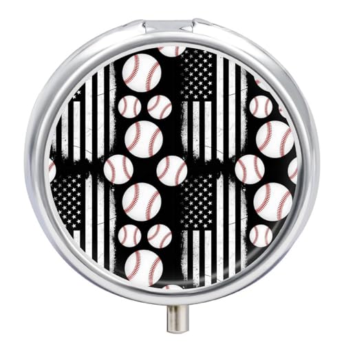 Pocket Pill Case, Baseball American Flag Compact Round Holder, Travel Organizer for Supplements, Waterproof Pill Box Purse Use for Professionals - color: Style (602)