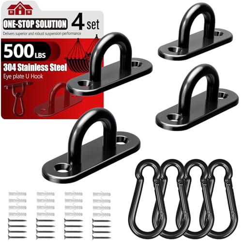 304 Stainless Steel Pad Eye Snap Hook, M5 Ceiling Hook 500Lb,8Pcs | Hanging Kit with Screws for Hammock Chair Swing, Yoga Gym Equipment, Sun Shade Sail, Plant Hangers & Marine Boat Hardware - size: 2 Inch, style: Black Oval