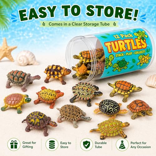 Liberty Imports 12 Piece Sea Turtle Animal Toys - Miniature Figurines - Unique Tortoise Toys Detailed and Hand Painted Reptiles Party Favor Decorations and Kids