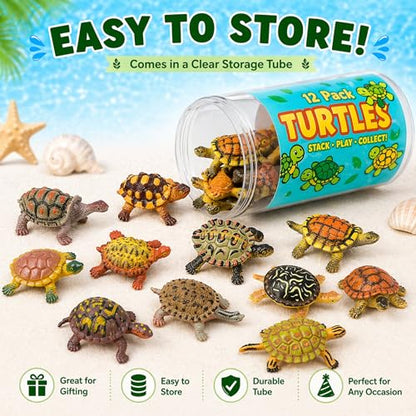 Liberty Imports 12 Piece Sea Turtle Animal Toys - Miniature Figurines - Unique Tortoise Toys Detailed and Hand Painted Reptiles Party Favor Decorations and Kids