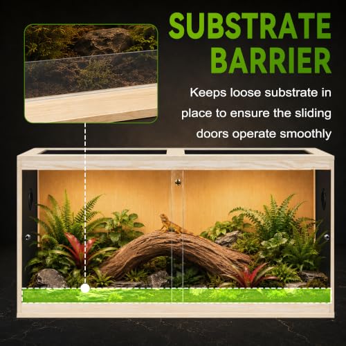 120 Gallon Reptile Tank with Leg Stand, Bearded Dragon Tank, 4x2x2 Reptile Enclosure with Clear Tempered Glass Side Panels, Front Sliding Doors and Ventilated Mesh Roof, Oak - color: Oak
