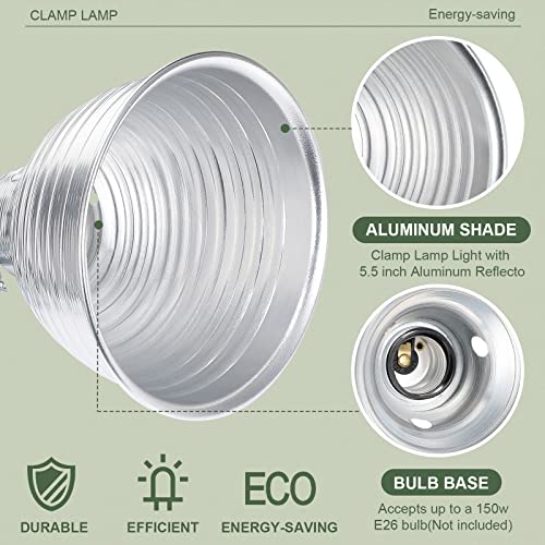 Macarrie 8 Pack Clamp Lamp Light with Aluminum Reflector, 6ft SPT-2 18awg Cord and Adjustable Stand Fixture, up to 150 Watt, E26 Socket, No Bulb(5.5 Inch) - size: 5.5 Inch