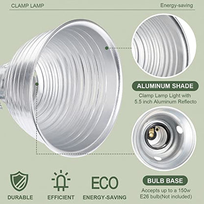 Macarrie 8 Pack Clamp Lamp Light with Aluminum Reflector, 6ft SPT-2 18awg Cord and Adjustable Stand Fixture, up to 150 Watt, E26 Socket, No Bulb(5.5 Inch) - size: 5.5 Inch