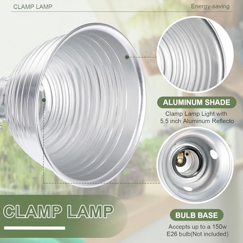 Macarrie 6 Pcs Adjustable Clamp Lamp Light with Aluminum Reflector Up to 150 Watt (No Bulb Included) E26 Socket SPT-2 18awg 6FT Cord (5.5 Inch) - size: 5.5 Inch