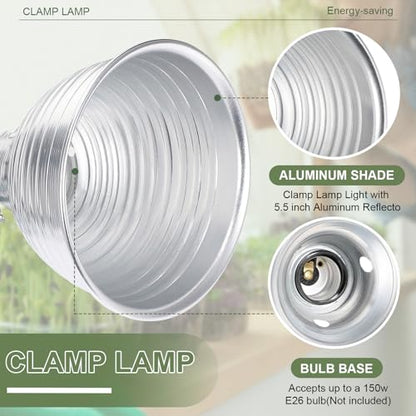 Macarrie 6 Pcs Adjustable Clamp Lamp Light with Aluminum Reflector Up to 150 Watt (No Bulb Included) E26 Socket SPT-2 18awg 6FT Cord (5.5 Inch) - size: 5.5 Inch