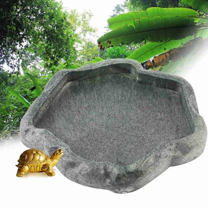Reptile Water Dish, Resin Rock Snake Water Bowl, Dark Green Firm Reptile Water Bowl, Large Tortoise Feeding Bowl for Tortoise Lizard Pets Feeding Accessories, 5.51x4.72x0.63in (S) - size: S