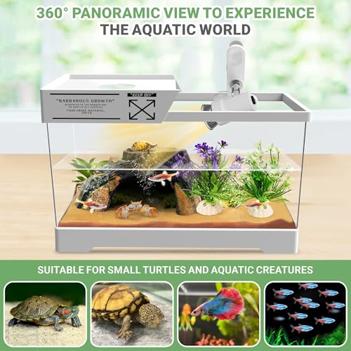 GOZILLA Turtle Tank, Upgrade PC Turtle Tank Starter Kit, Resin Hideout Habitat, Basking Platform, Bottom Drainage for Turtles, Crabs, Shrimps and Other Small Reptiles. (15.75x7.9x9''/White) - color: White-Tank Hideout