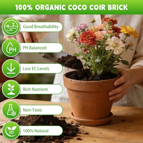 Coco Coir Bricks - Compressed Coconut Fiber Substrate for Plants, Gardening, Potting Mix. Low EC & Balanced pH Natural Growth Medium for Seed Starting, Herbs, and Gardening (10 PCS) - size: 10 PCS
