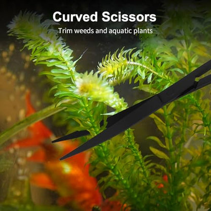 Tifanso 4-in-1 Aquarium Aquascape Tool Kit with Tweezers Scissors Scraper | Rustproof, Long Handle, For Plant Trimming Algae Scraping Reptile Feeding, Fits Aquariums Terrariums, Tank Accessories