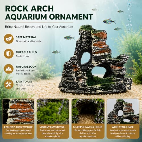 Resin Moss Rock Cave, Realistic Aquarium Decor for Betta Fish, Shrimp & Reptiles, Natural-Looking Hiding Shelter, Safe Durable Resin Landscape Accessory for Freshwater & Saltwater Tanks