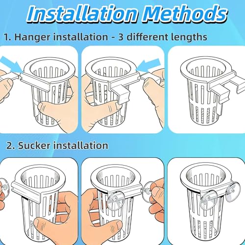 2 Pack Aquarium Plant Holder for Fish Tank with Suction Cup & Ext Hook | Upgraded Large Fish Tank Plant Holder, 0.4"-1.57" Extension Hooks Fit Rimless & Rimmed Tanks, for Aquaponic & Aquascape Decor
