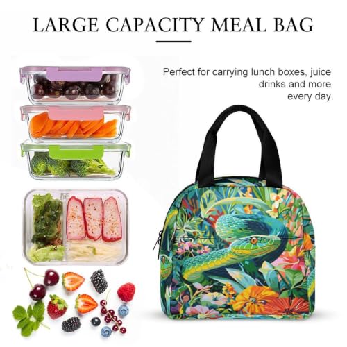 Green Snake Lunch Bag for Women Men | Insulated Lunch Box Leakproof Food Meal Containers Reusable Foldable 6L Capacity Lunch Tote Bags for Work Picnic Travel - color: style-19