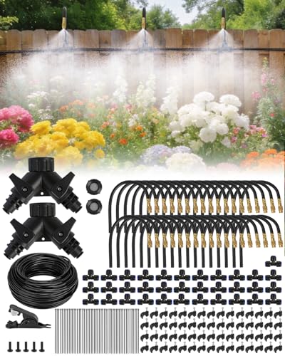 240FT Drip Irrigation System for Garden with 36 Nozzles –360° Adjustable Misting Nozzles, Quick-Connect Design, Ideal for Raised Beds, Lawns, Greenhouses & Outdoor Cooling - size: 240FT