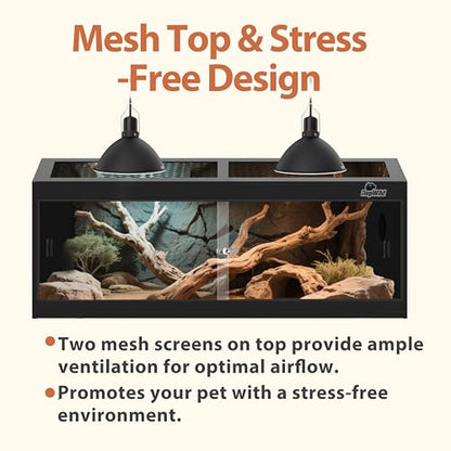 65 Gallon PVC Reptile Enclosure, RepWild 48"x18"x18" Terrarium/Tank with Heavy-Duty Screen Top, Glass Sliding Doors & Lock for Bearded Dragons, Ball Python, Geckos, Lizards - size: 48"W x 18"D x 18"H