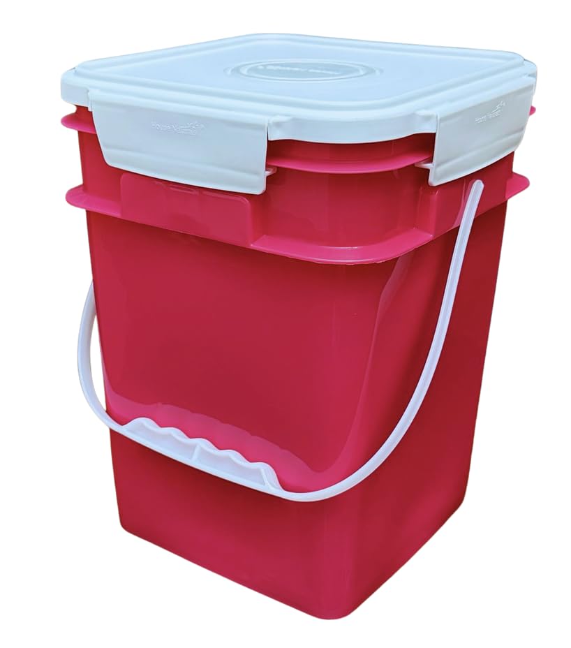 4 Gallon Square Food Grade Bucket Pail with Plastic Handles and Lid (Pack of 3) Made in USA containers (Magenta - White lids) - color: Magenta - White Lids