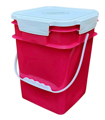 4 Gallon Square Food Grade Bucket Pail with Plastic Handles and Lid (Pack of 3) Made in USA containers (Magenta - White lids) - color: Magenta - White Lids