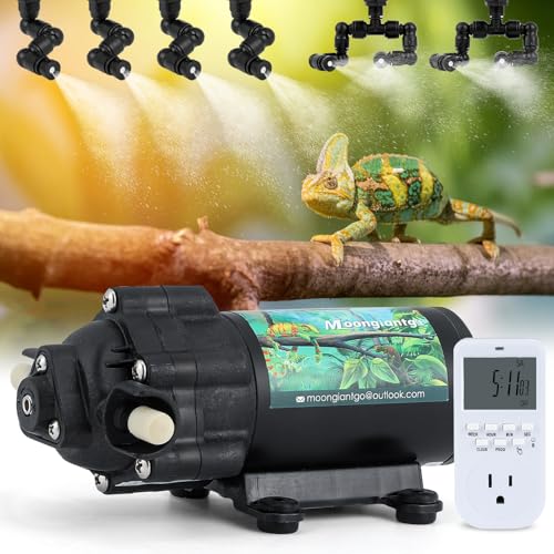 Moongiantgo Reptile Misting System with 360°Adjustable Nozzles&Timer Socket | Reptile Mister with 4PCS 360°Adjustable Single Nozzles&2PCS Double Nozzles, Terrarium Mister for Lizard Chameleon Snake Frog