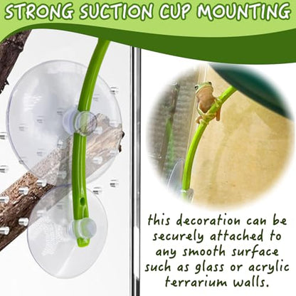 Tree Frog Habitat Toy Plastic Leaf Decorations Tire Swing Habitat Miniature with Suction Cups Frog Habitat Platform Terrarium Decor Accessories for Crested Geckos, Leopard (Green)