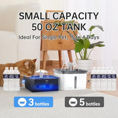 Veken Award-Winning Small Pet-Friendly Cat Water Fountain with Quiet Pump, Easy to Clean & Assemble, 50oz Mini Pet Water Dispenser Gifts for Cats, Dogs and Small Animals, Blue - color: Plastic-Blue