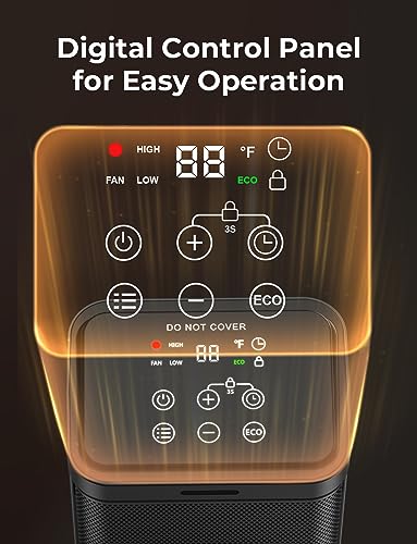 1500W Ceramic Space Heater, Digital Thermostat Indoor Heater, Black | 2S heat, ECO mode, 24H timer, 59-95F control, child lock, ETL tip-over and overheat safety - color: BLACK-R